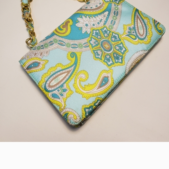 Banana Republic Silk Y2K Clutch - Evening Bag Paisley Print Gold Chain - Picture 5 of 12